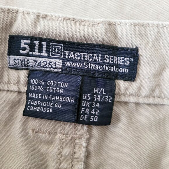 5.11 Tactical Pants Mens Tag Size 34/32 Beige Cargo Cotton Canvas Pockets 74251 - Picture 14 of 14